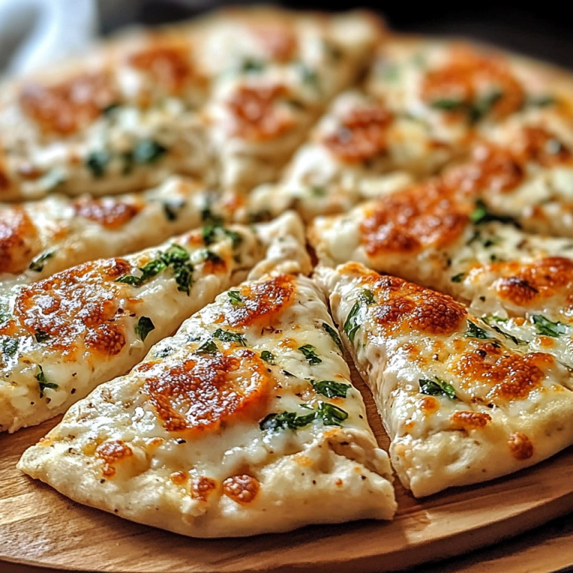Une pizza maison avec pâte moelleuse, fromage fondant et herbes fraîches.