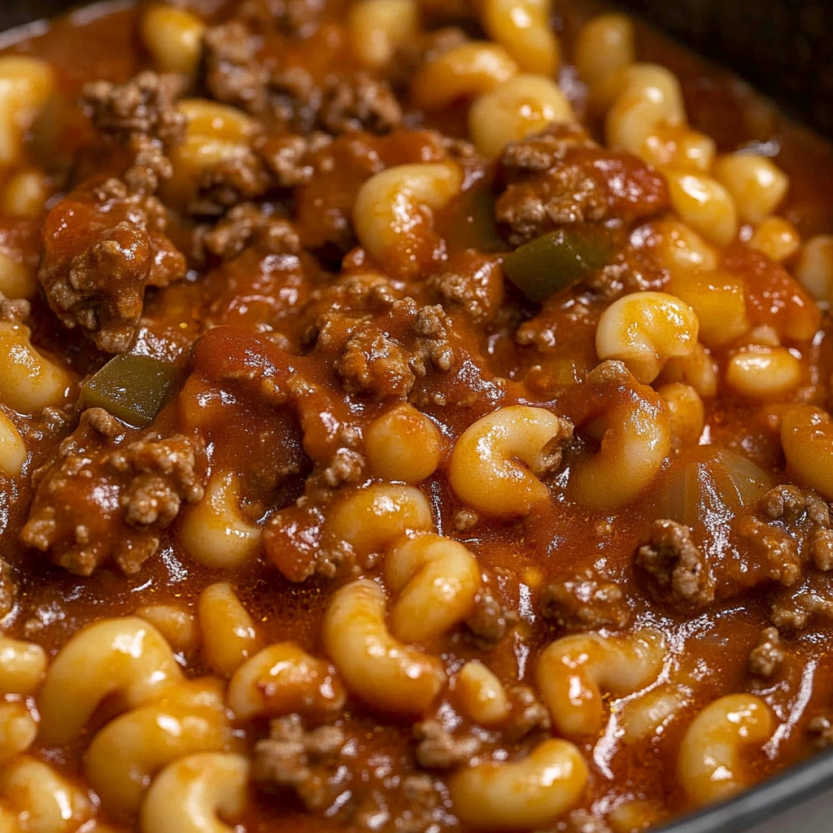 Une image de macaroni et de sauce tomate, qui évoque une soupe nostalgique américaine.