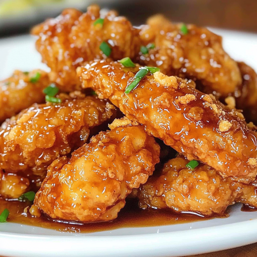Chicken on a plate with sauce poured over.
