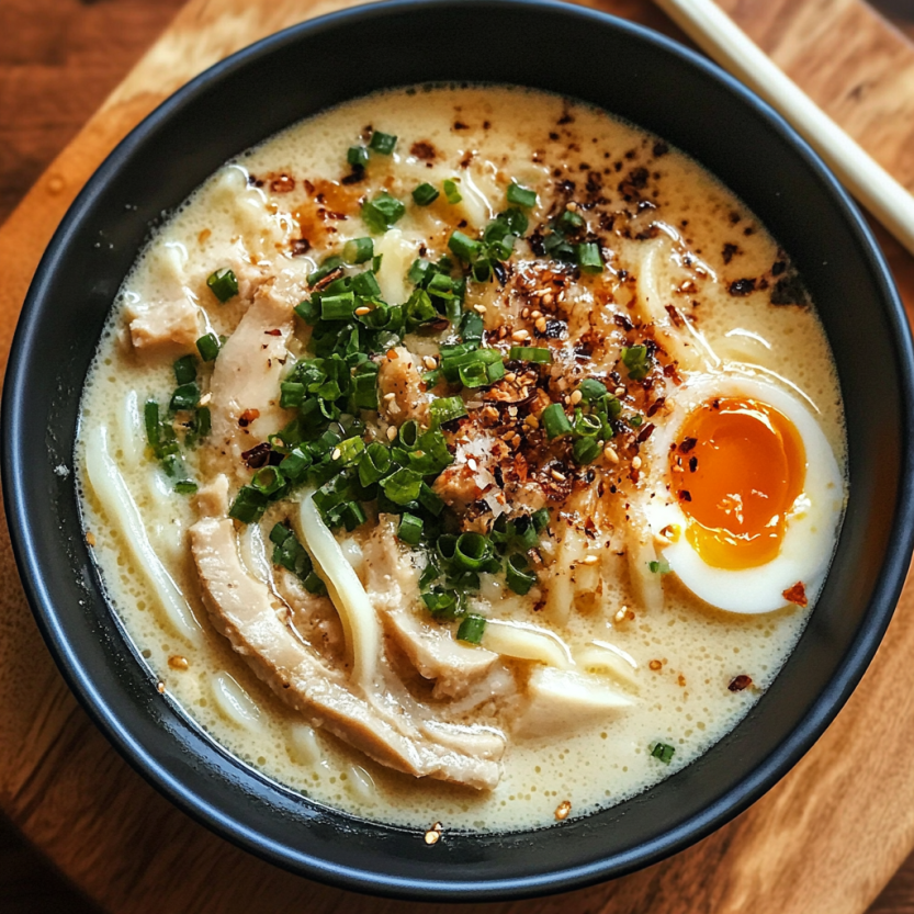 A bowl of brown rice soup topped with greens and eggs.