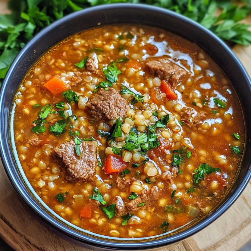 Une soupe de bœuf et de lentilles.