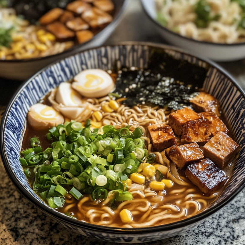 A bowl of vegan ramen loaded with greens.