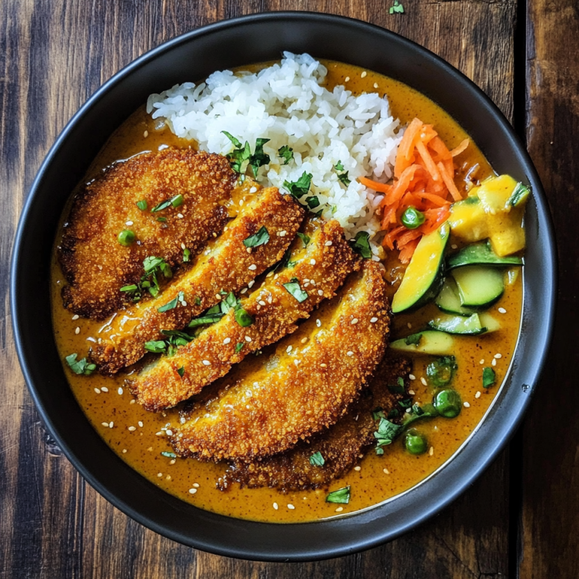 A bowl packed with veggies and carrots in curry sauce.