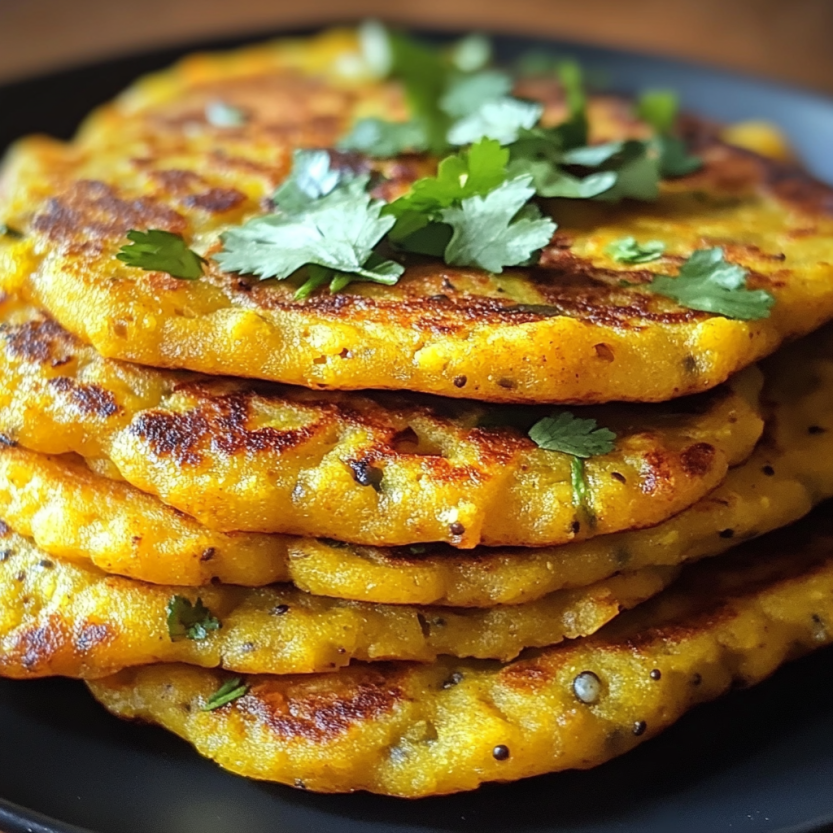 Une pile de pancakes de lentilles pleines de couleurs.