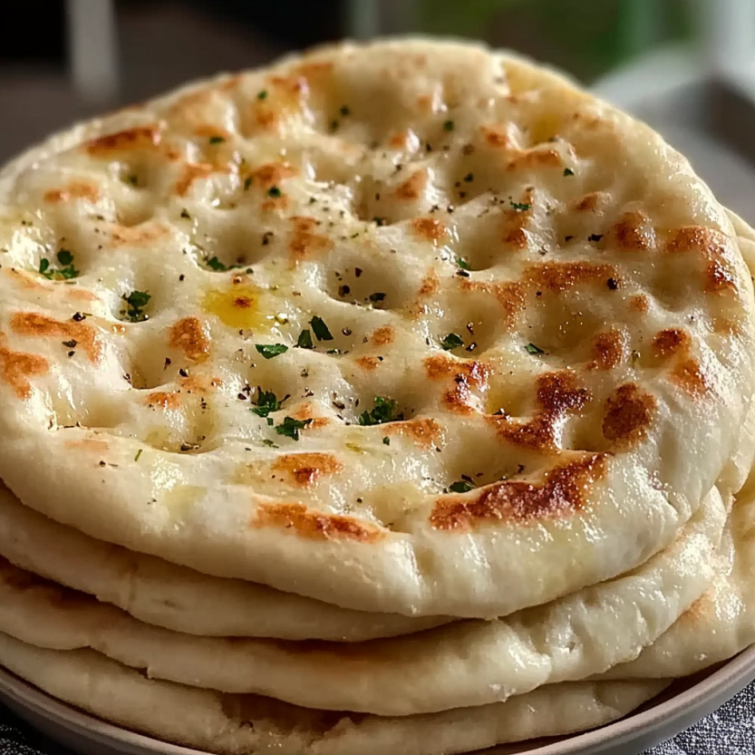 Une pile de pains de pâte de blé sans four, faits avec seulement trois ingrédients.
