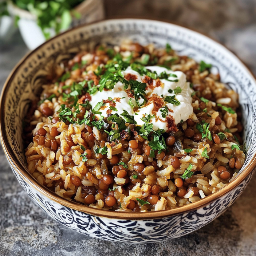 Une assiette de Mujadara Recipe.