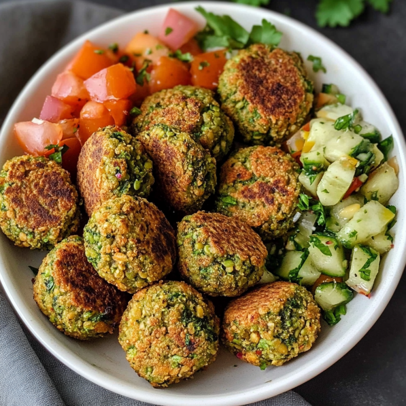Une assiette contenant des falafels et des légumes.