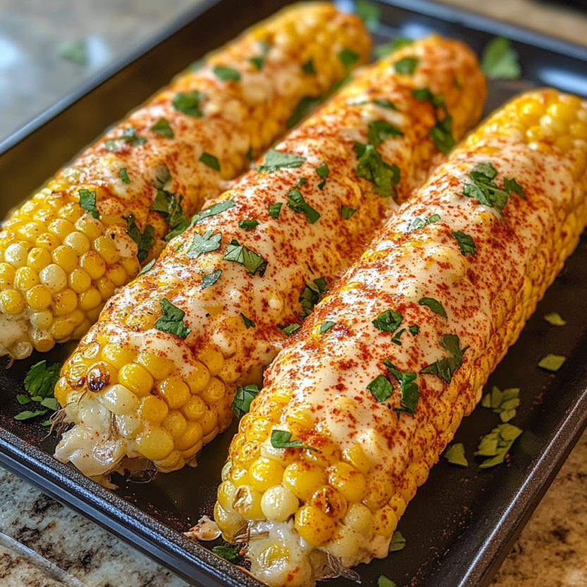 Une assiette de maïs grillé avec des herbes et du paprika.
