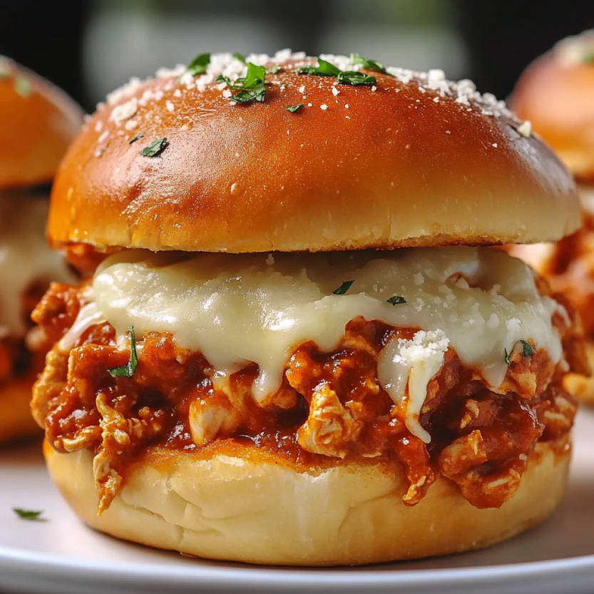 A chicken parmesan sloppy joe sandwich.