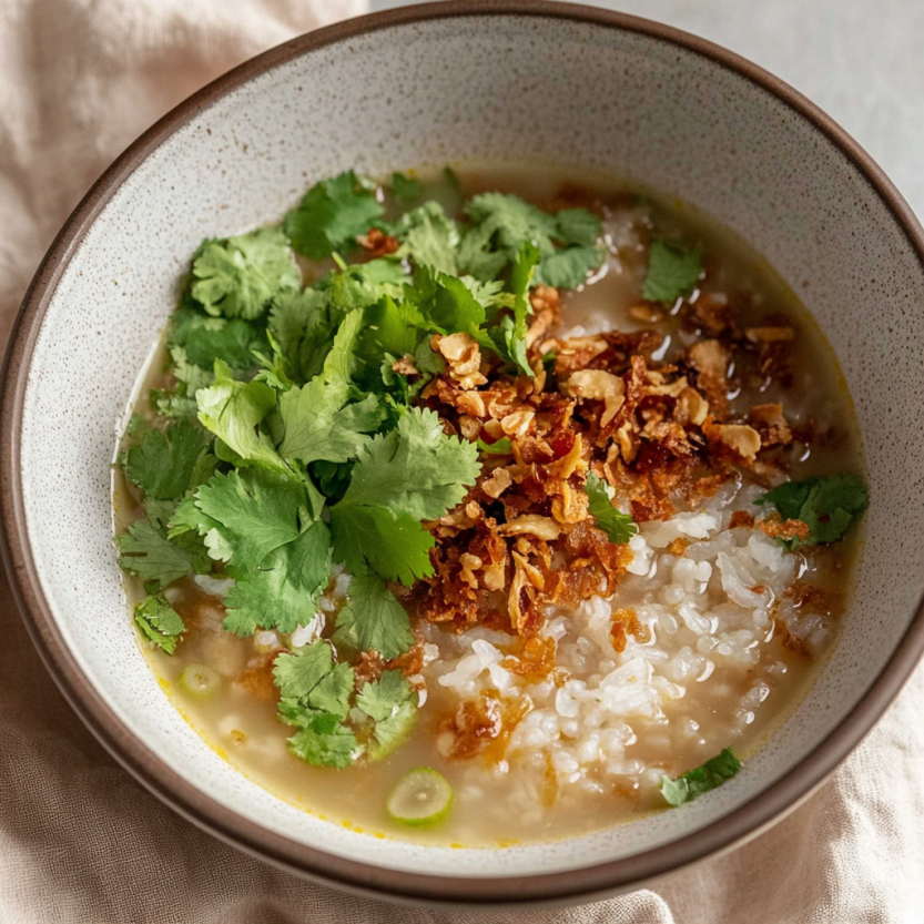 A bowl of soup with ginger and sesame tofu.