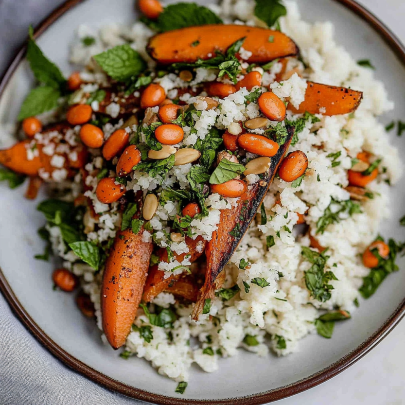 A plate of food with carrots and rice.