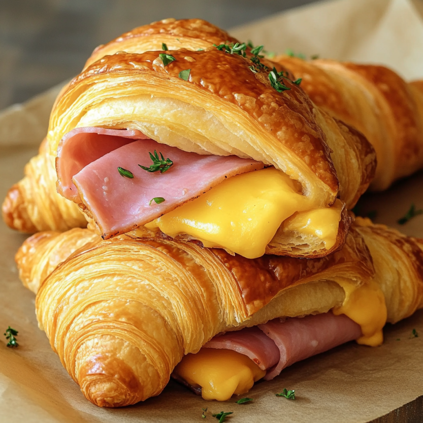 A plate of ham and cheddar crescent roll-ups.