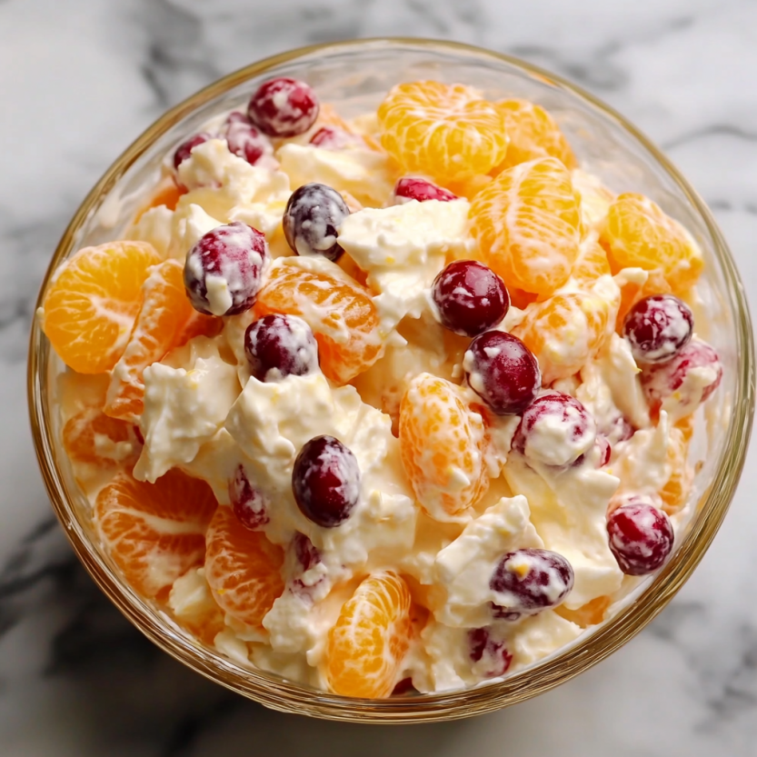 A bowl of fruit and cream.