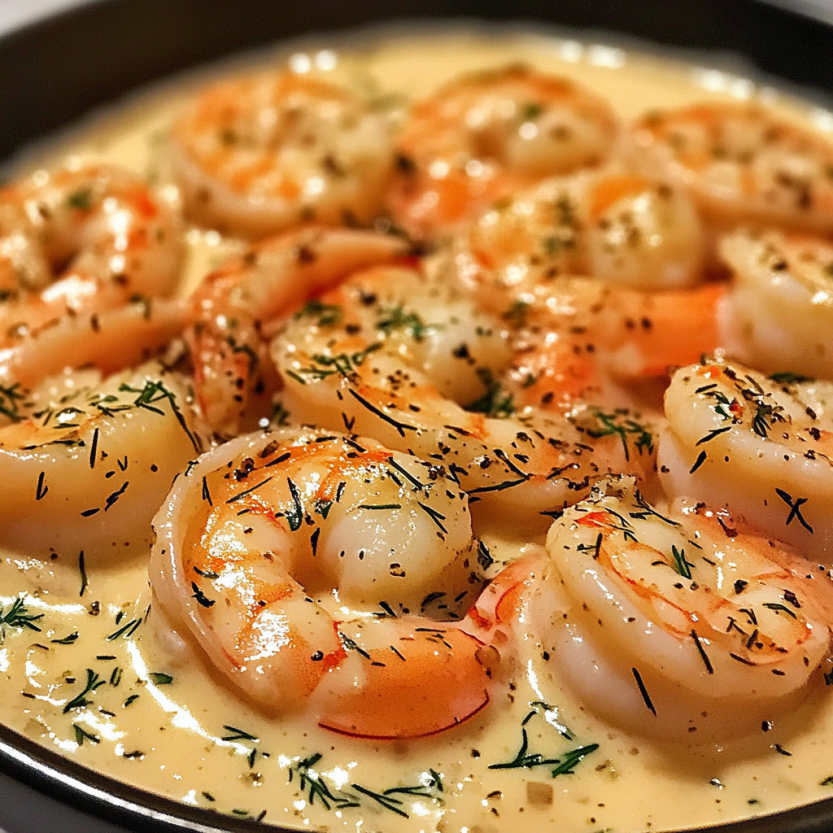 A bowl of shrimp with garlic and herbs.