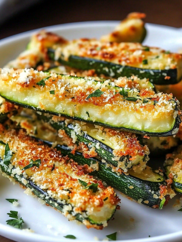 A plate of crispy Parmesan garlic zucchini fries.