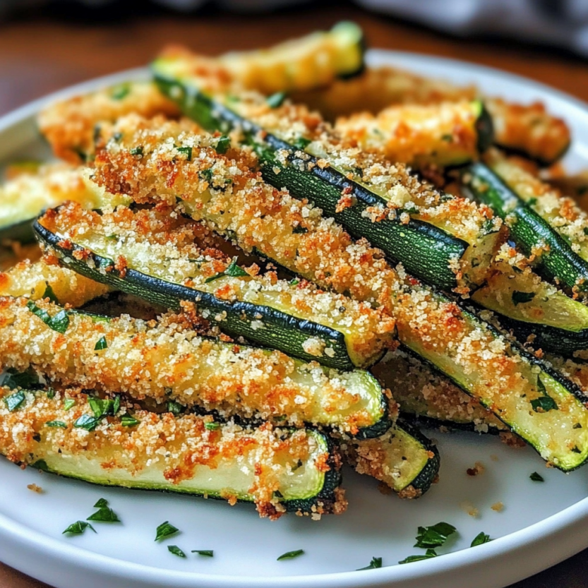 A plate of crispy Parmesan garlic zucchini fries.