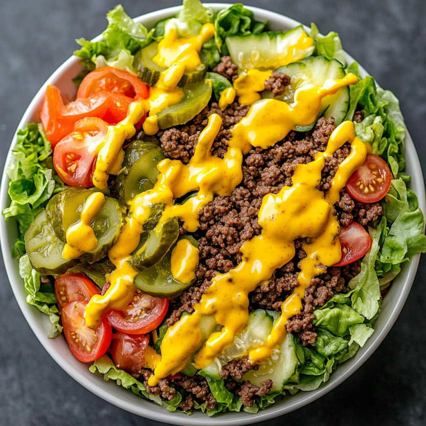 A bowl of salad with tomatoes, cucumbers, and meat.