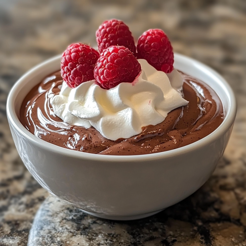 A bowl of protein yogurt pudding with whipped cream.