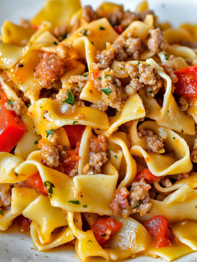 A plate of Italian drunken noodles.