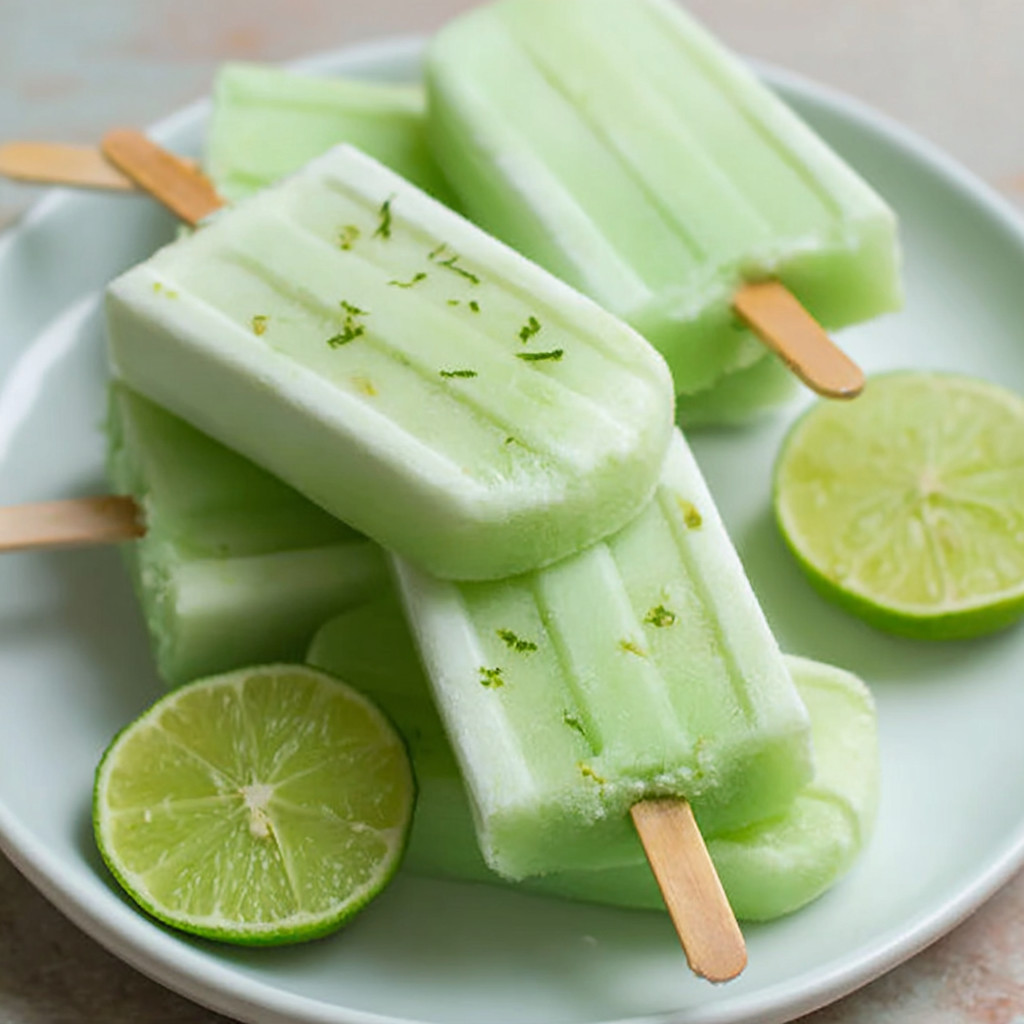 A plate of green lime popsicles.
