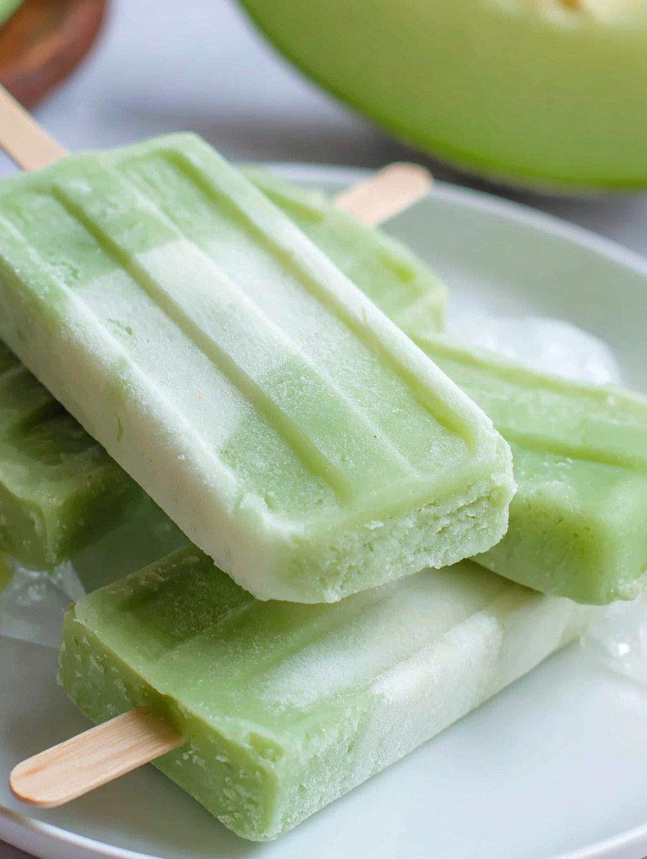 Green melon bars on a plate.