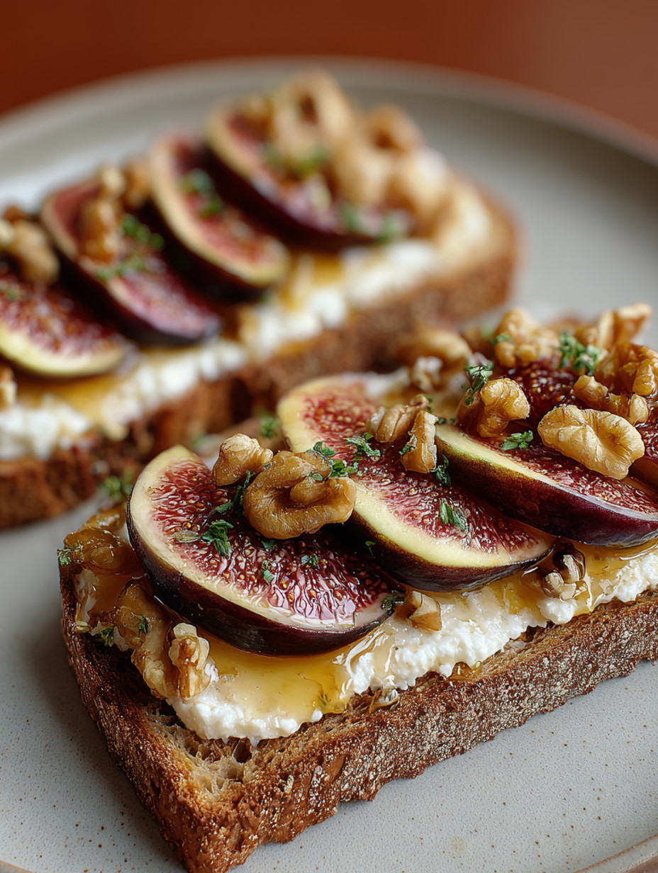 A slice of toast with figs and walnuts.