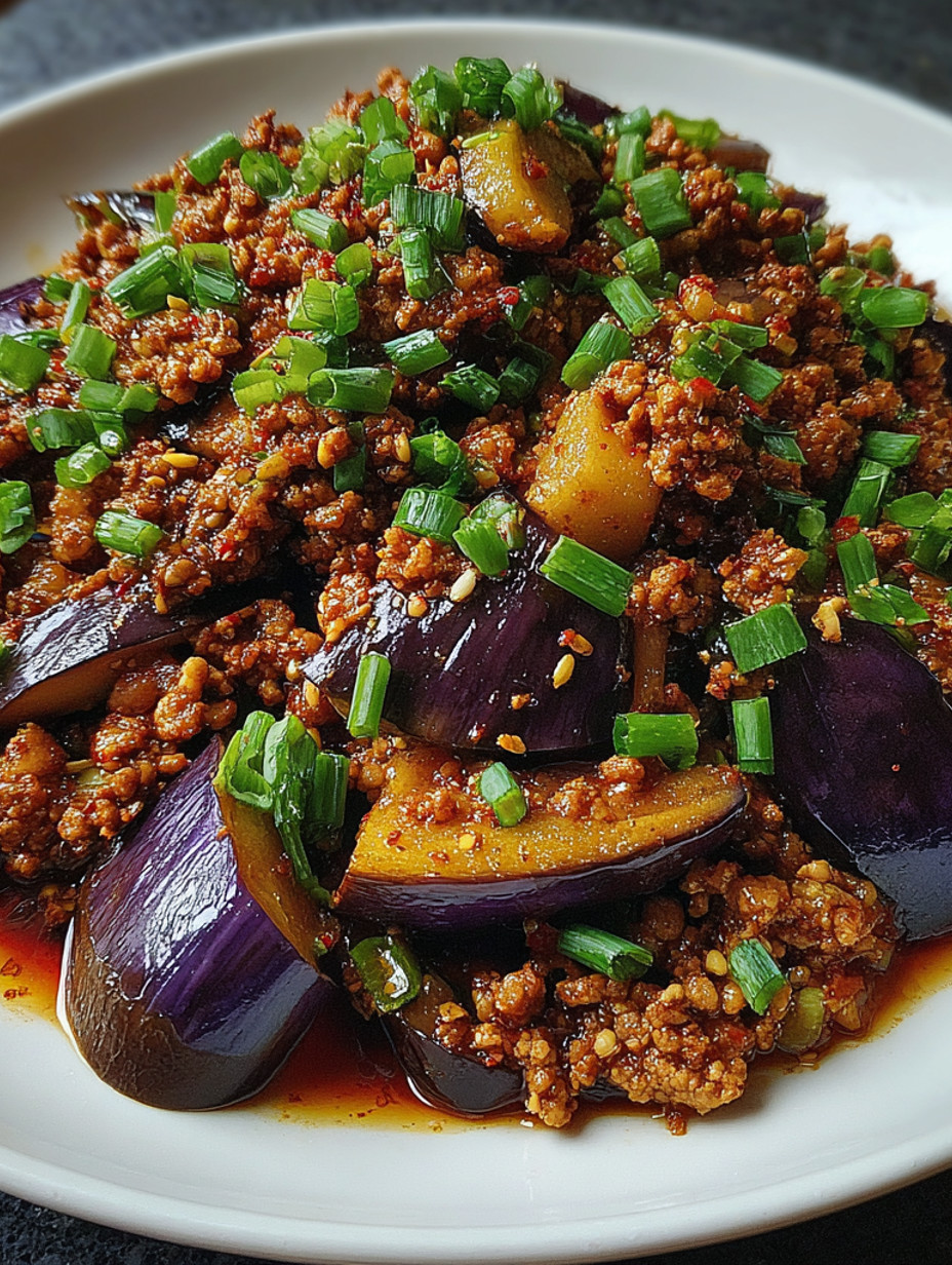 A plate of spicy Sichuan eggplant mince.