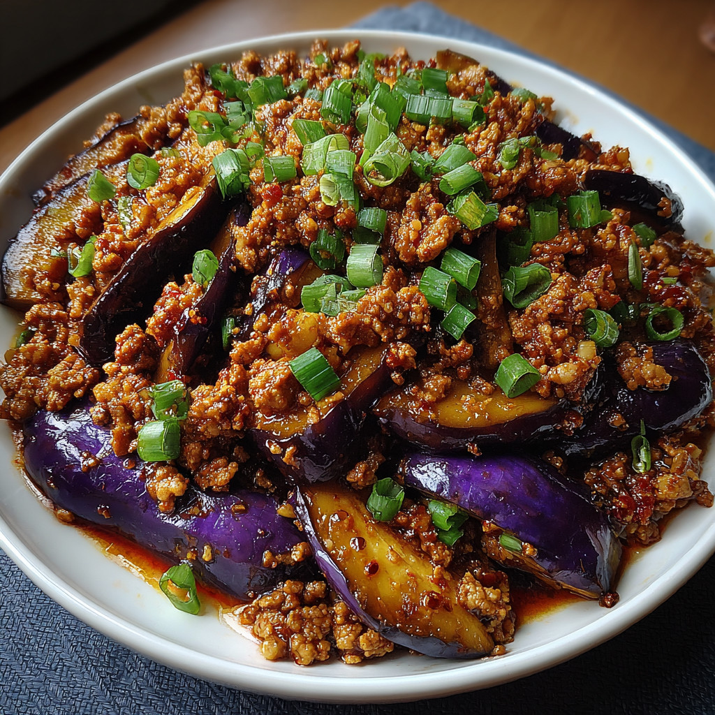 A bowl of spicy Sichuan eggplant mince.