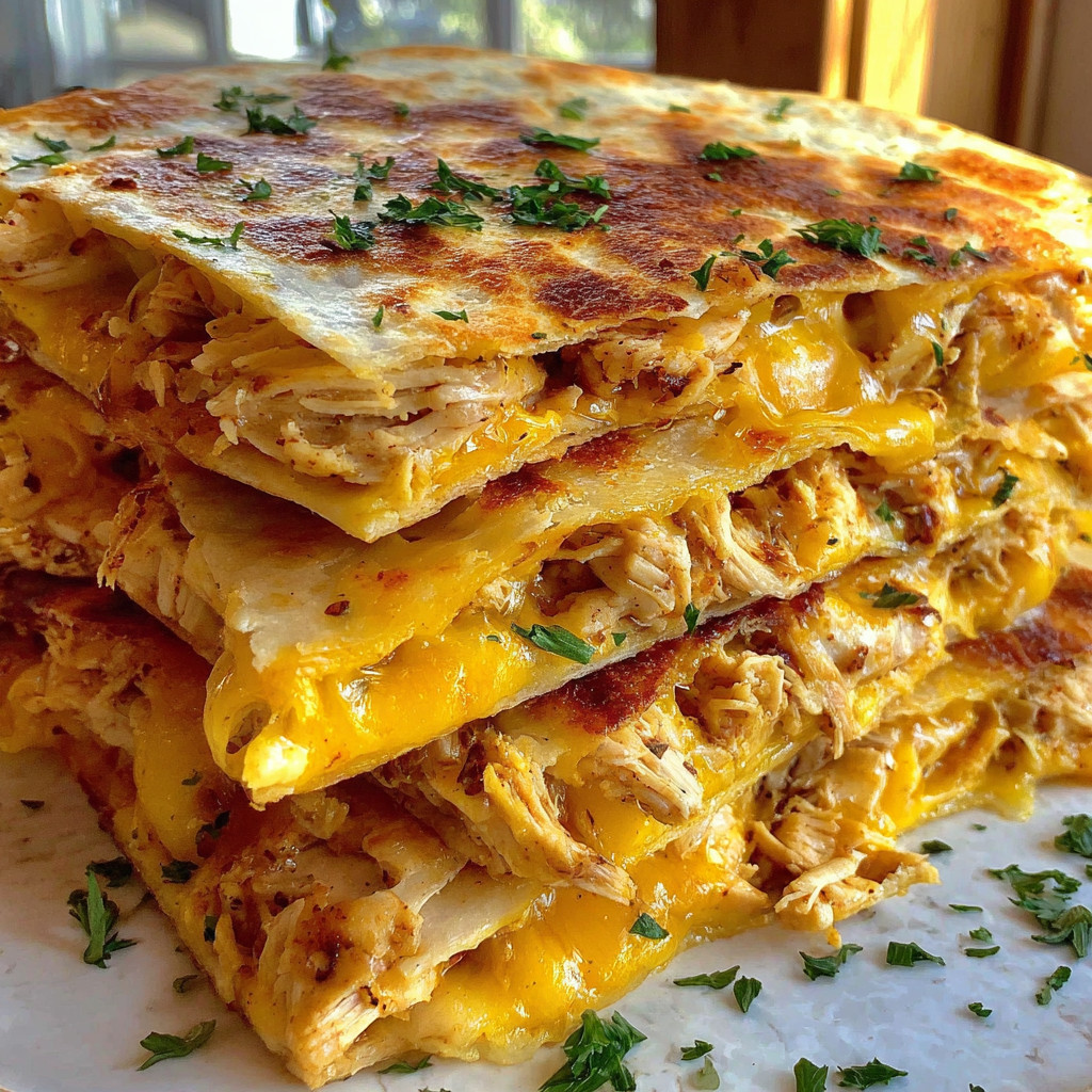A stack of baked chicken quesadillas.