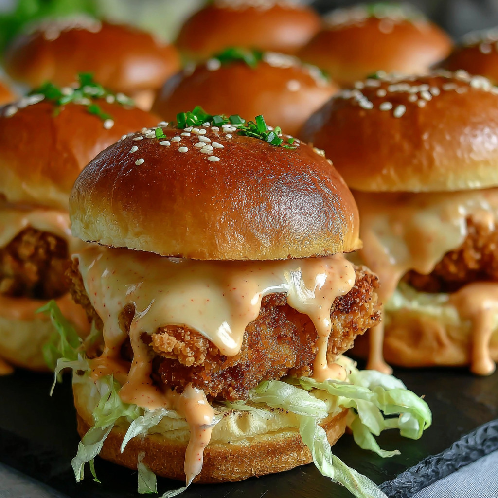A plate of bang bang chicken sliders.