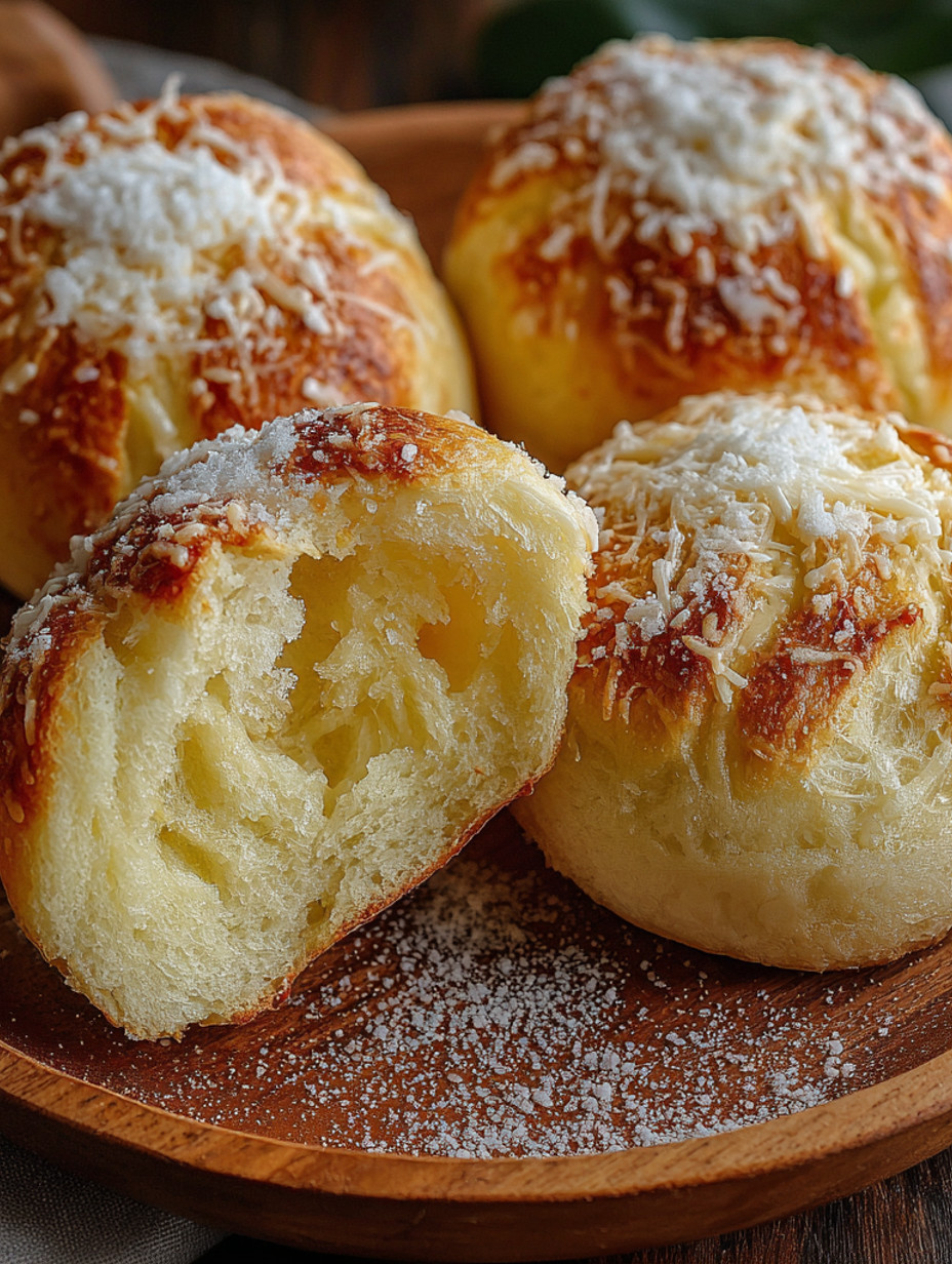 A plate of bread with powdered sugar on top.