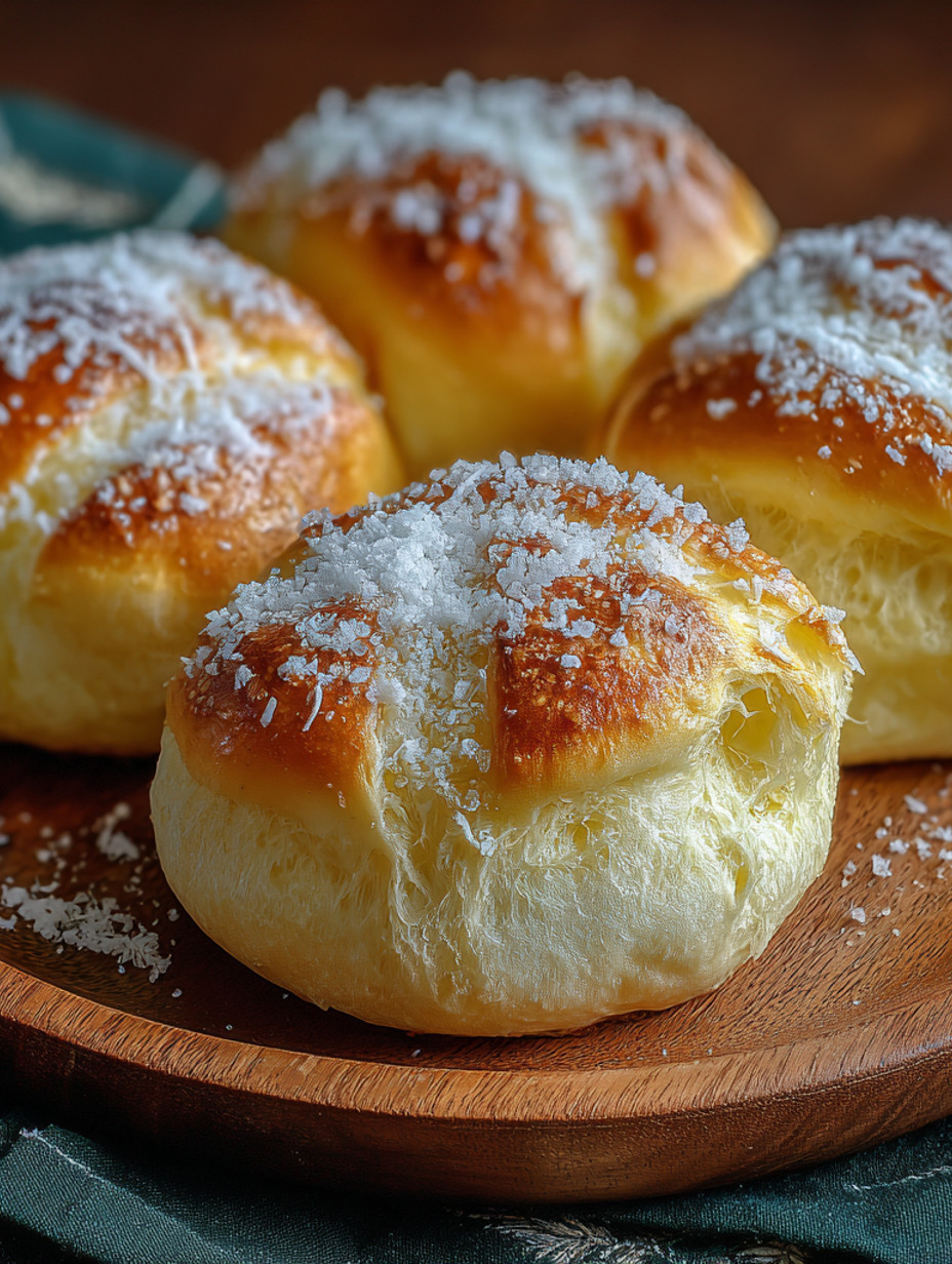 A plate of bread with powdered sugar on top.