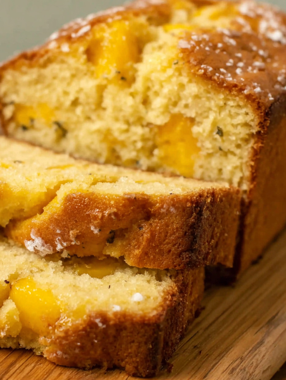 A slice of Southern Peach Bread Loaf.