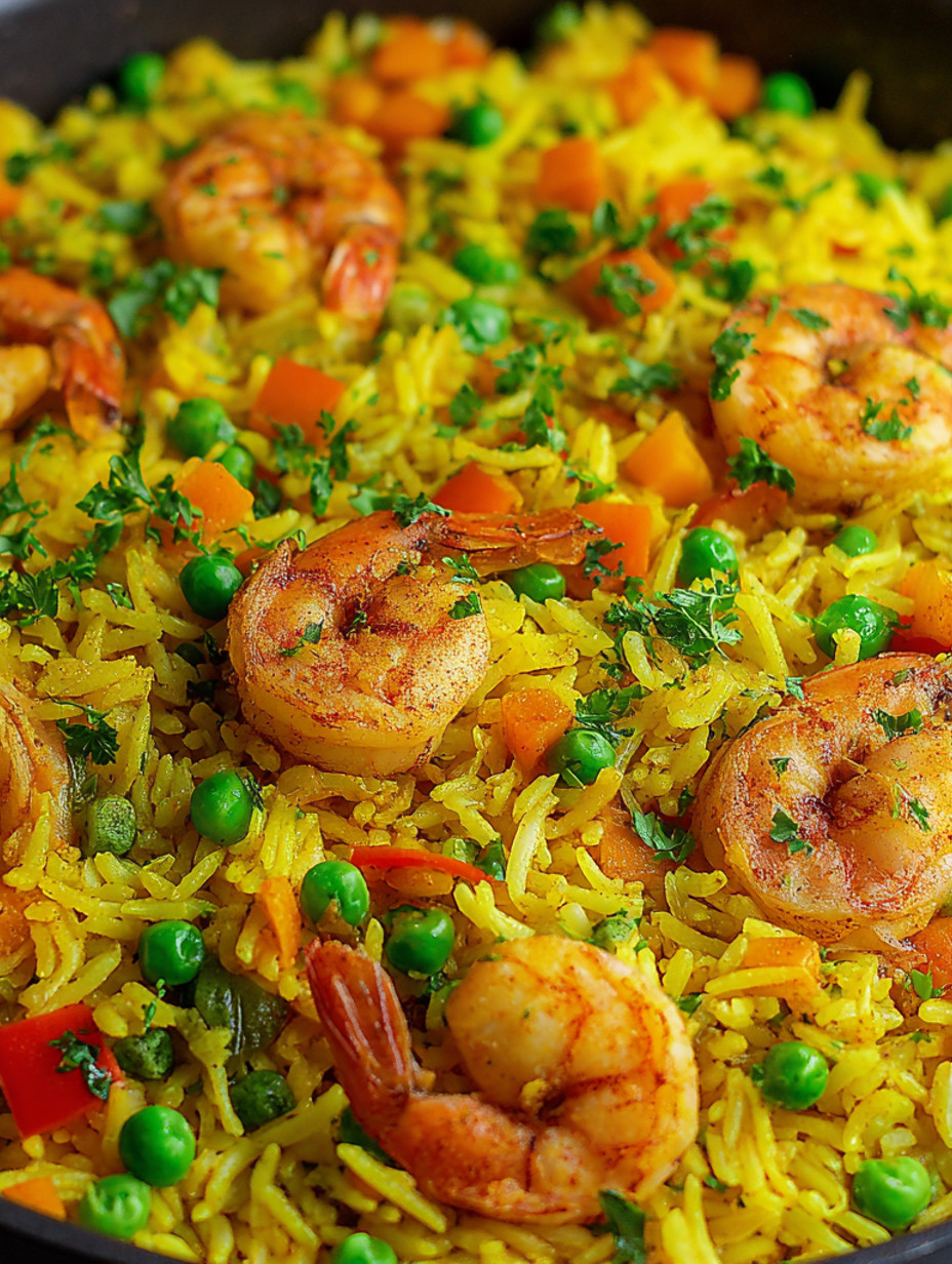 A close up of a dish with shrimp and vegetables.