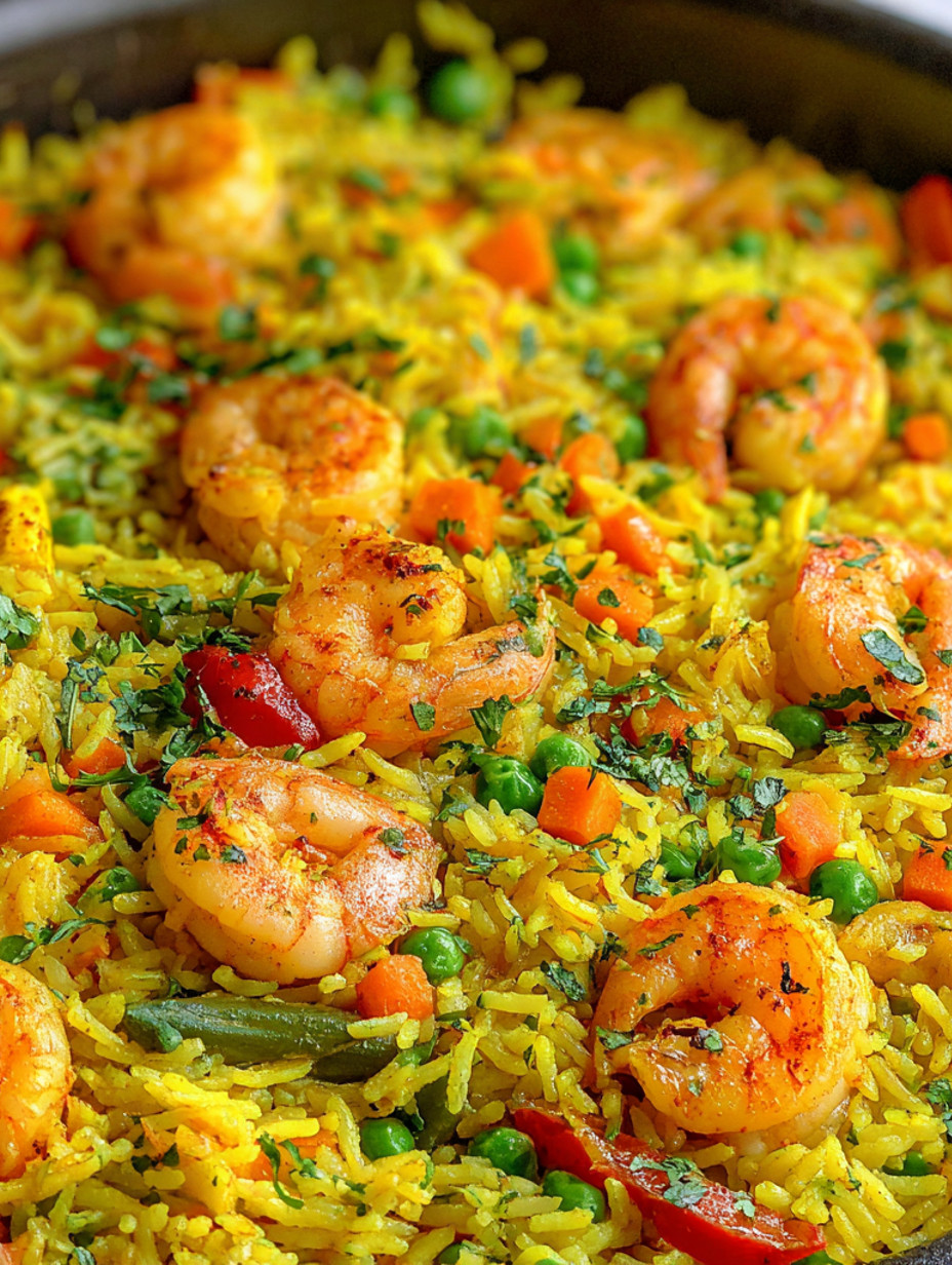 A delicious one pot prawn and vegetable pilaf.