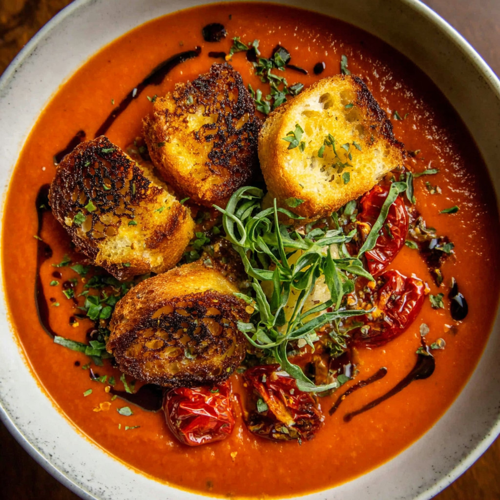A bowl of Calabrian chili tomato soup.