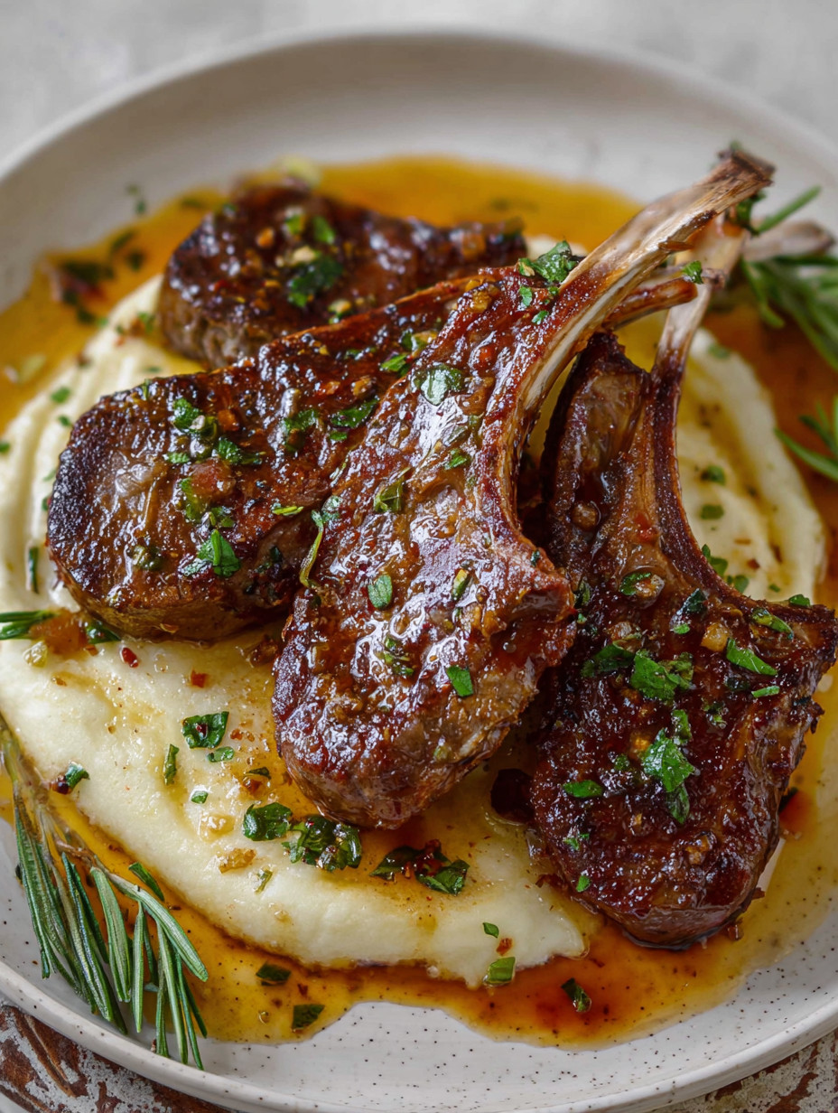 Lamb cutlets with honey garlic butter.