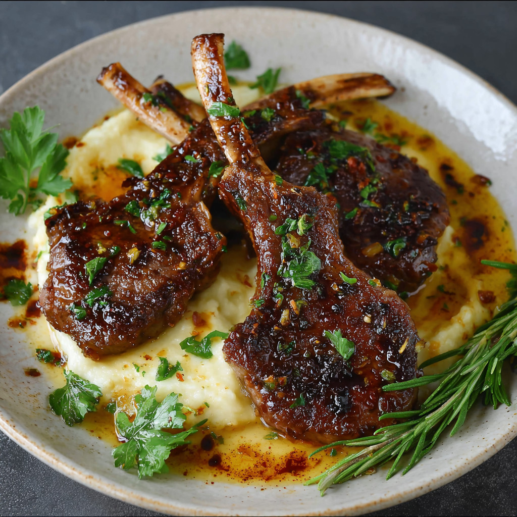Lamb chops with honey garlic butter.