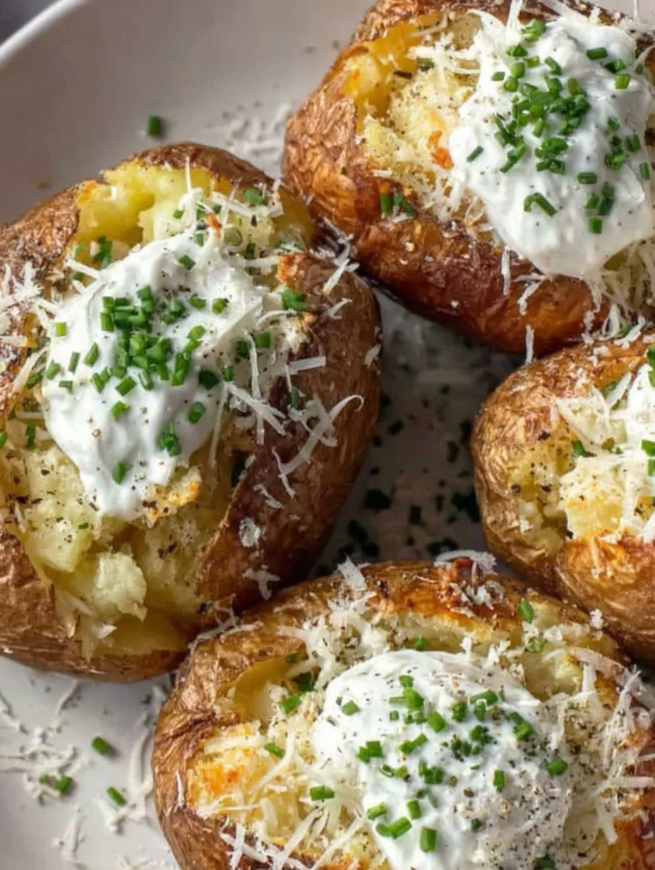 Potatoes with garlic butter and cheese.