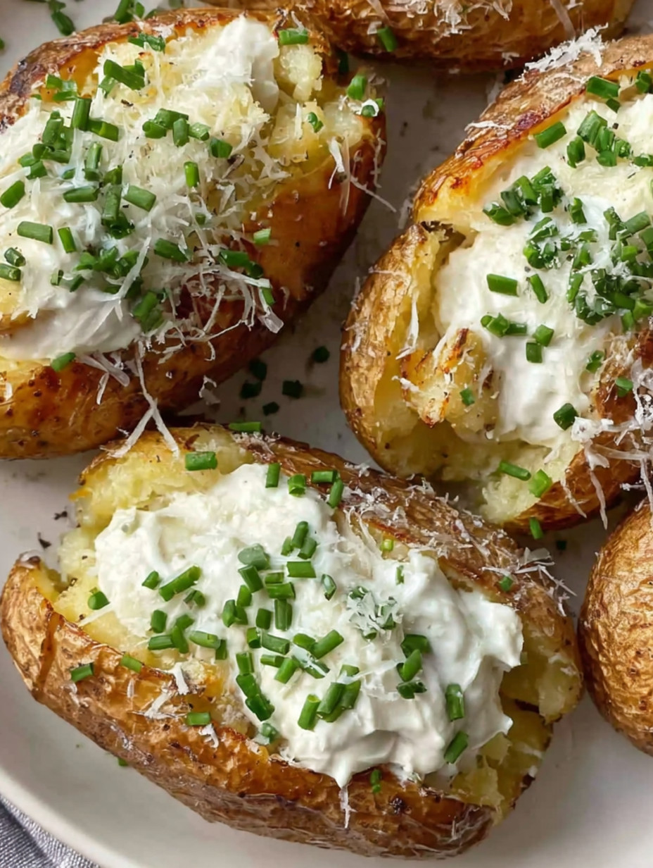 Potatoes with garlic butter and cheese.