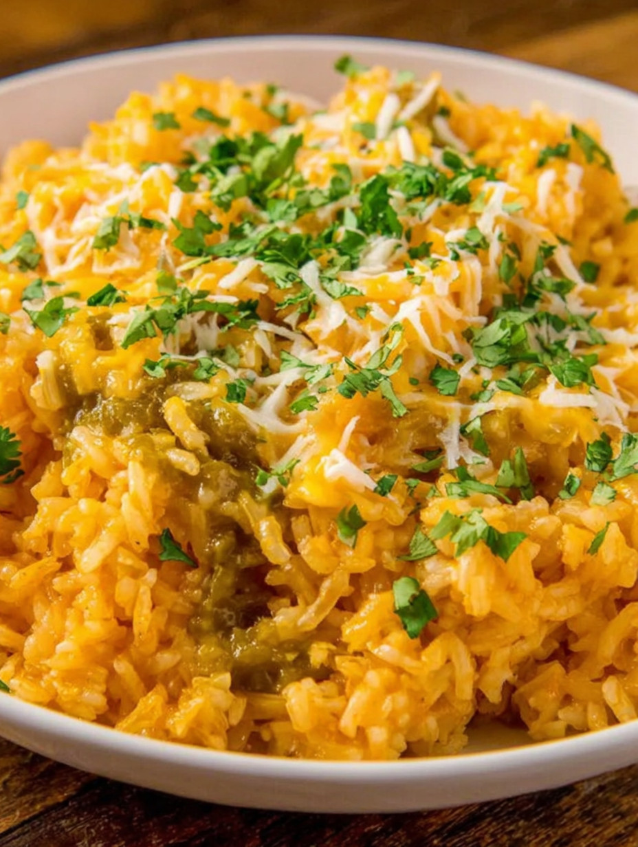 A bowl of cheesy Mexican rice.