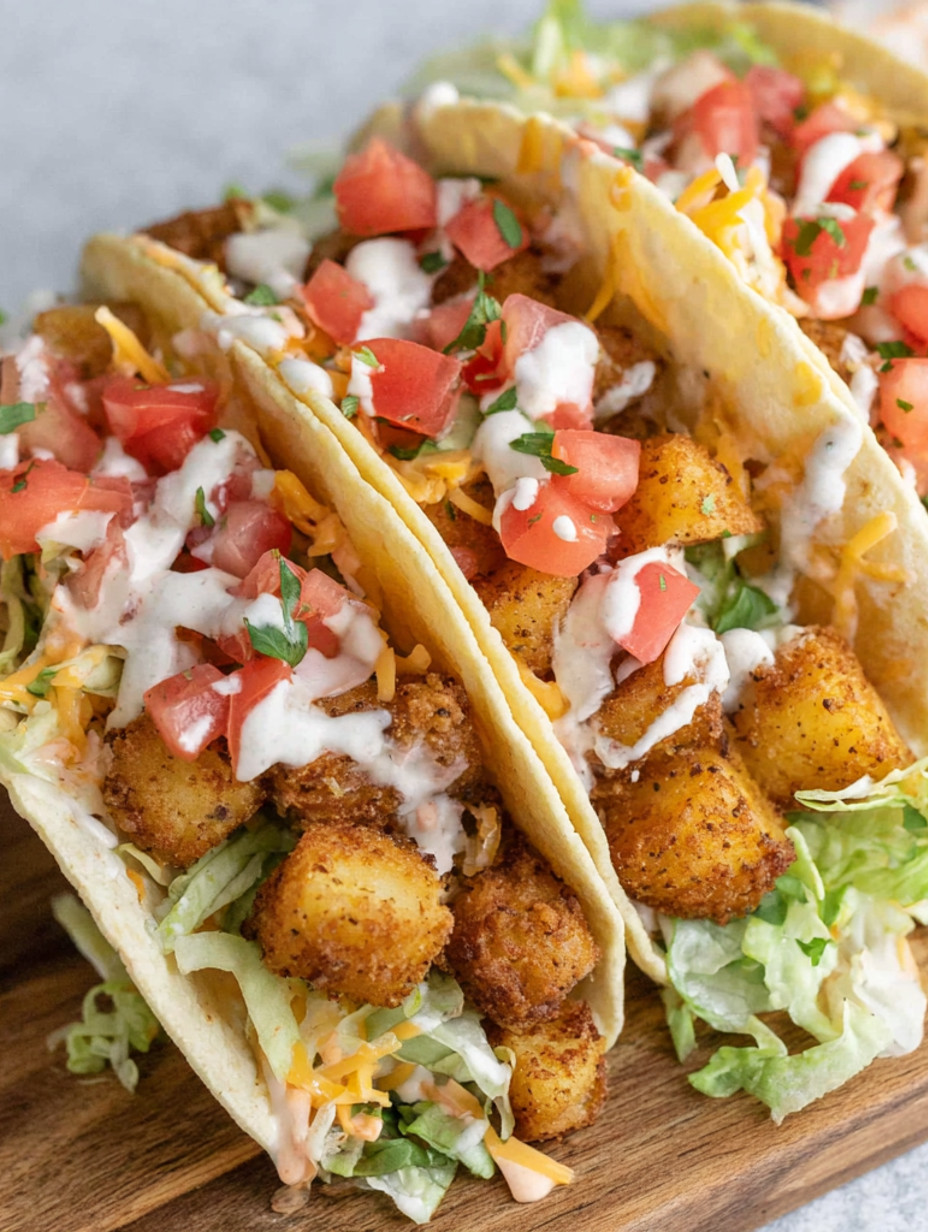 A spicy potato soft taco with lettuce and tomatoes.