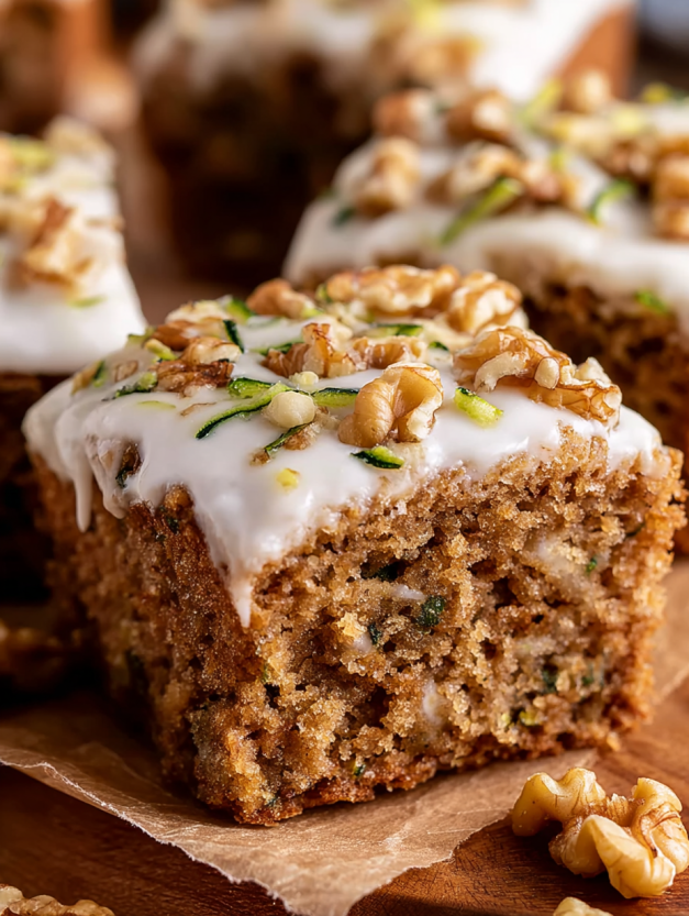 A slice of zucchini spice cake.