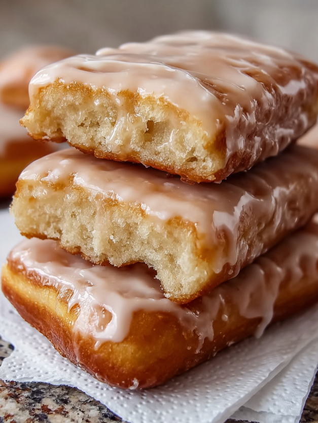 Three maple donut bars stacked on top of each other.