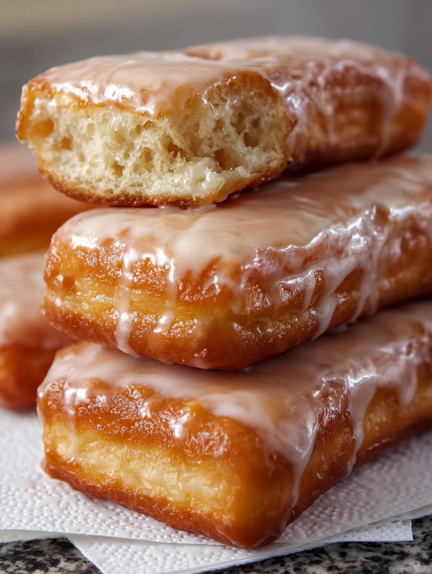 Maple donut bars stacked on top of each other.