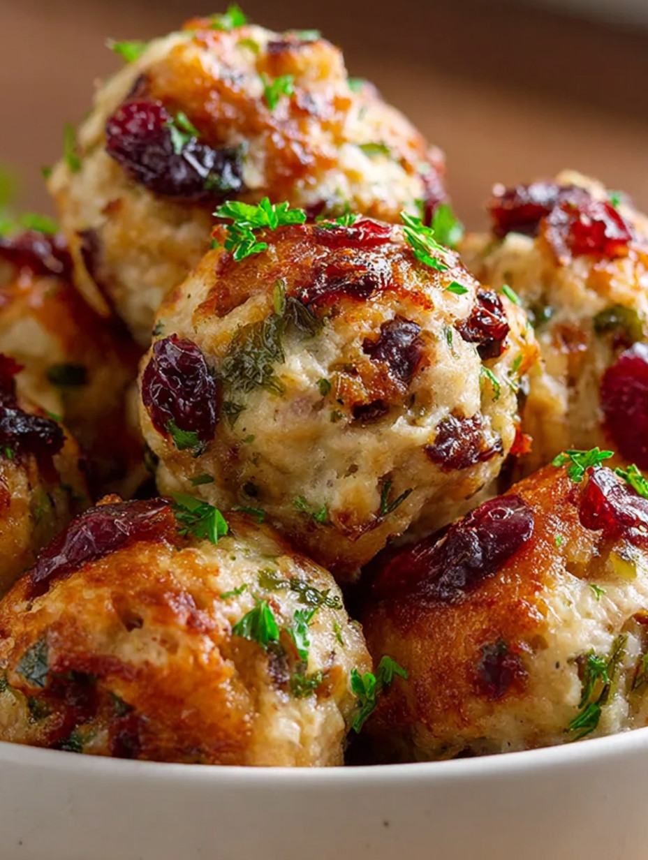 A plate of cranberry turkey stuffing balls.