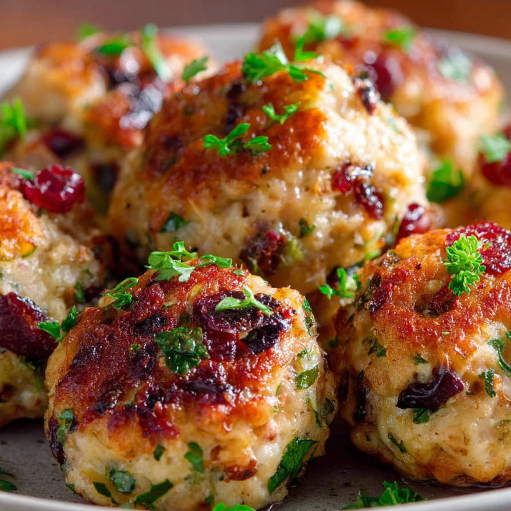 A plate of cranberry turkey stuffing balls.