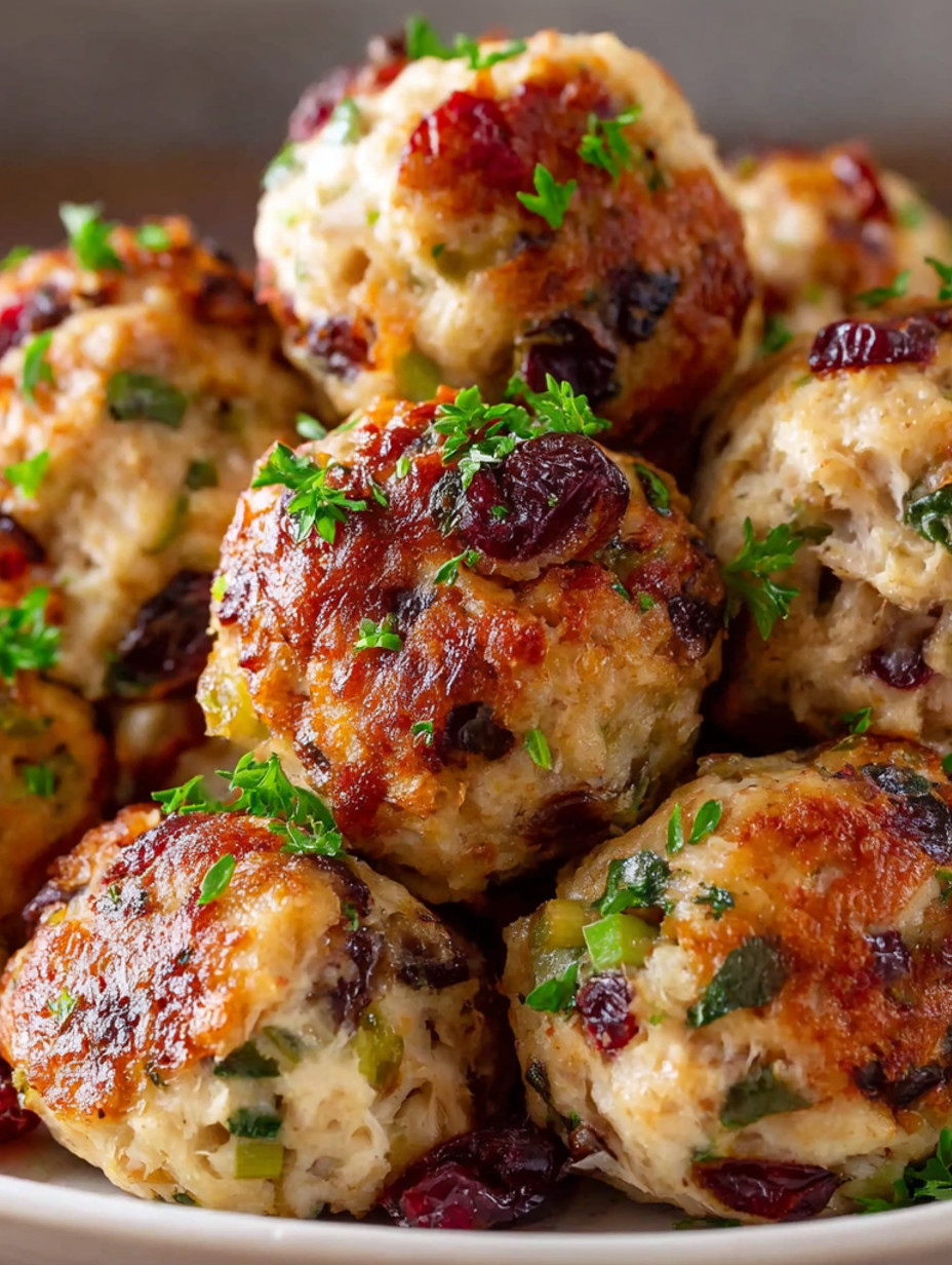 A plate of cranberry turkey stuffing balls.