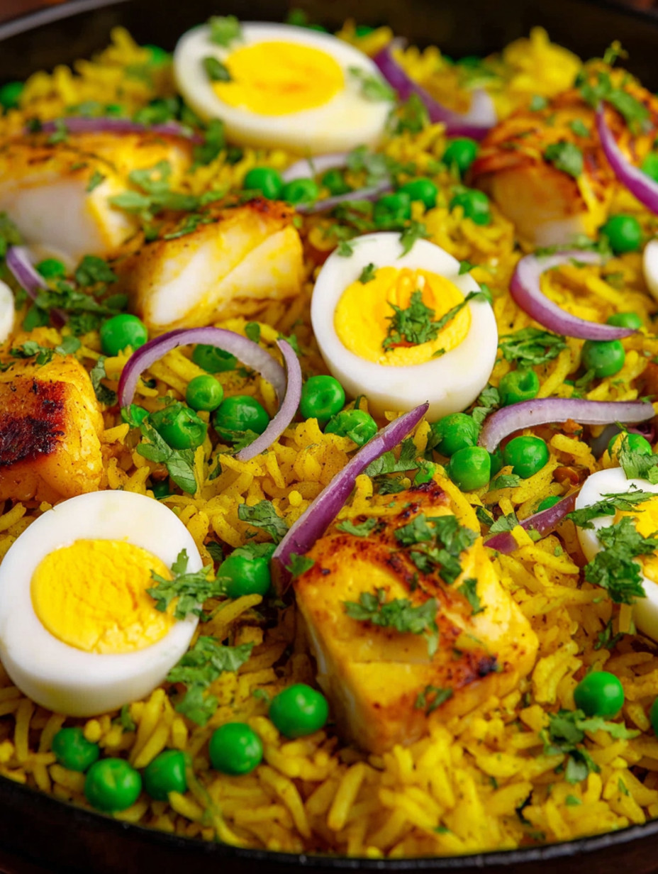 A dish of rice and eggs.