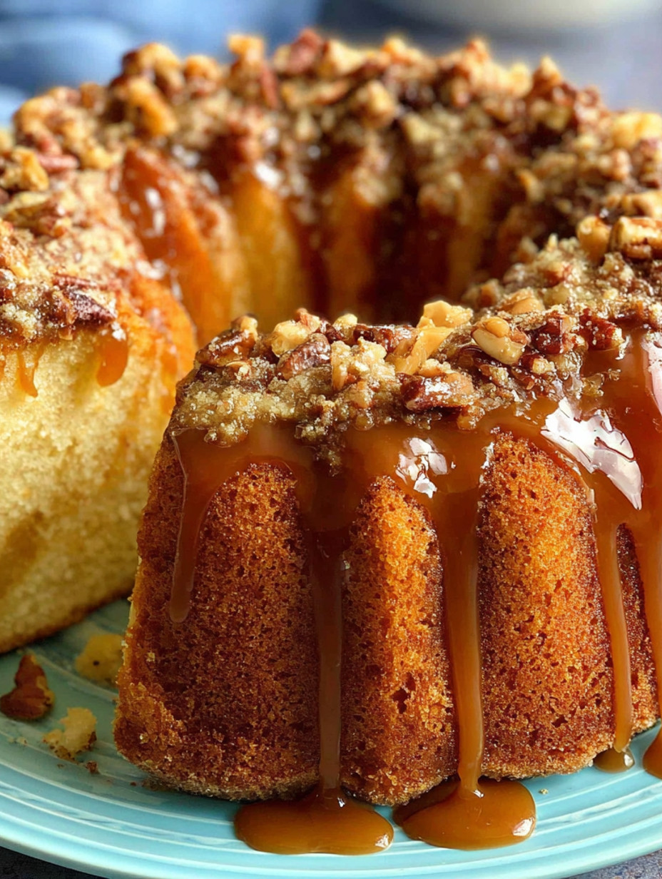 A slice of brown sugar caramel cake.